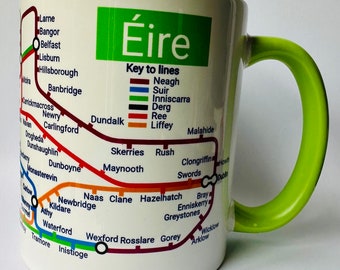 Ireland Éire :  metro map mug. A unique Irish gift for the emerald country. New home gift Dublin, Cork, Limerick, Belfast, Galway, Killarney