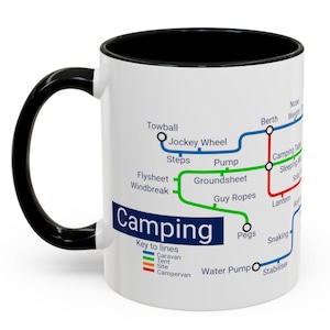 Camping Metro Mug.A metro map around the campsite.A great gift for trips around the campfire.Campervan gift. Camping Gift Personalized gifts