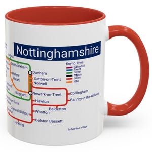 Nottinghamshire Metro Mug -Nottinghamshire Gift, Nottinghamshire map, Nottingham, Mansfield, Newark, Worksop, Sherwood Forest, Trent,