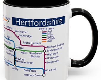Hertfordshire Metro Map Mug: Unique Ceramic Coffee Mug