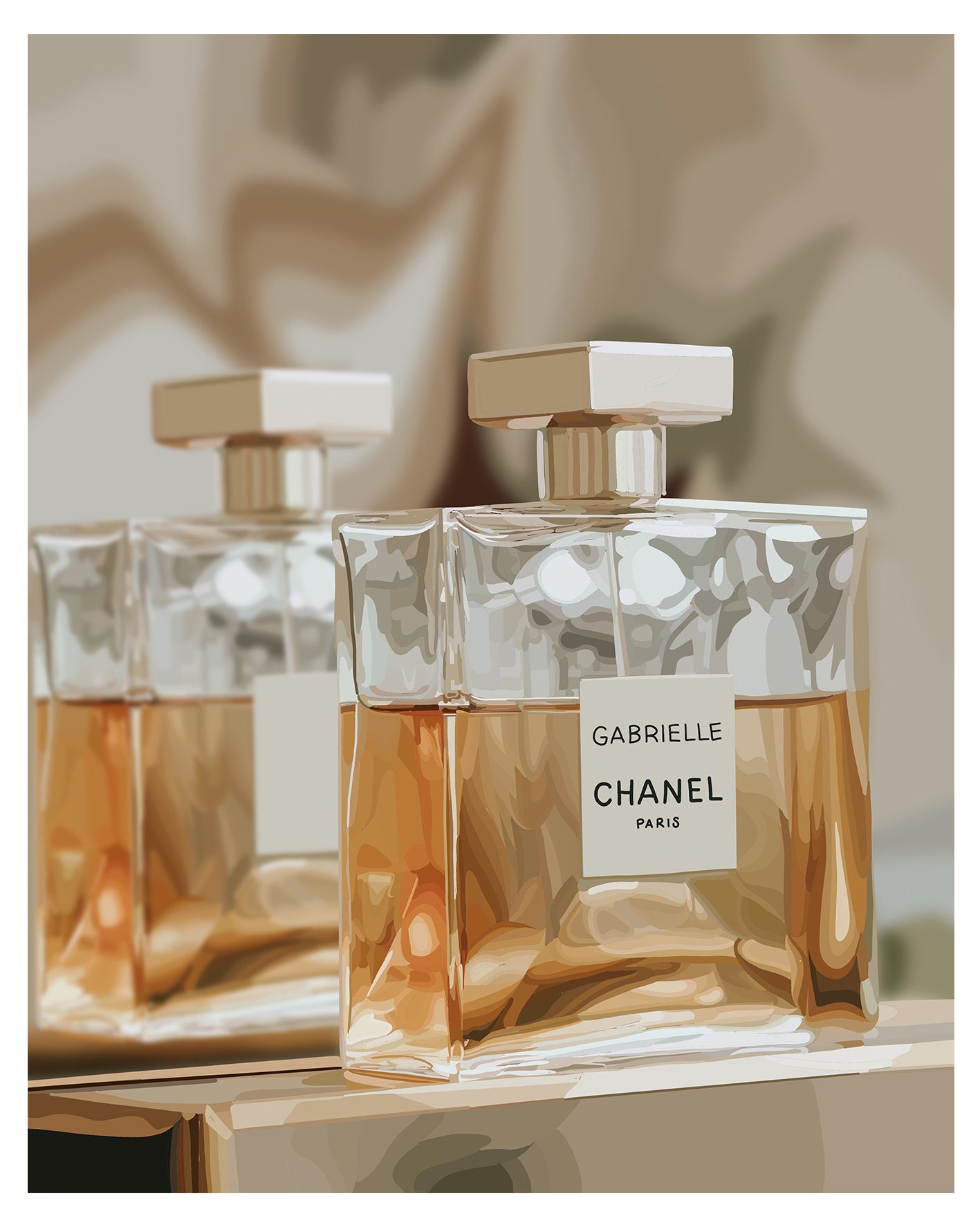 Gabrielle Chanel Perfume Illustrated Art Print Elegant