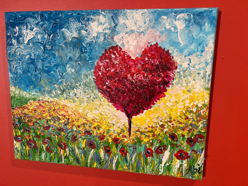 Valentines Day original heart tree painting,love painting,heart paintings,original paintings,valentines gift image 2