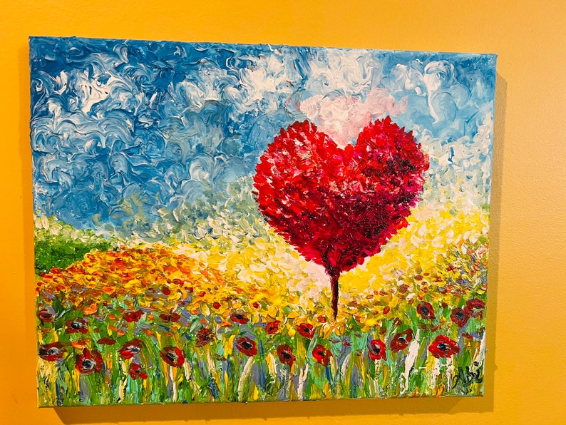 Valentines Day original heart tree painting,love painting,heart paintings,original paintings,valentines gift image 8