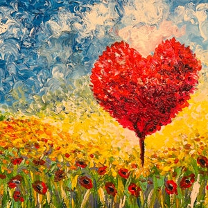 Valentines Day original heart tree painting,love painting,heart paintings,original paintings,valentines gift image 1