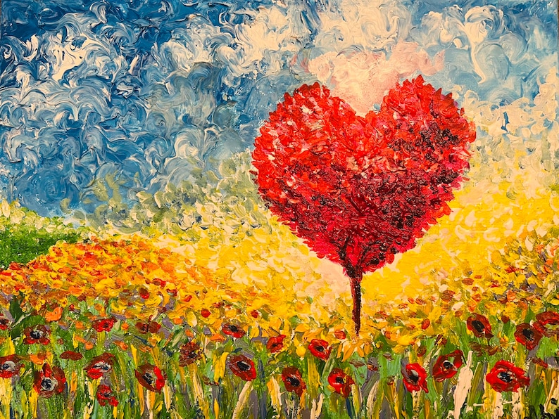 Valentines Day original heart tree painting,love painting,heart paintings,original paintings,valentines gift image 1