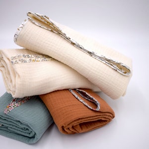 Baby swaddles in organic cotton with Liberty border - 3 colours