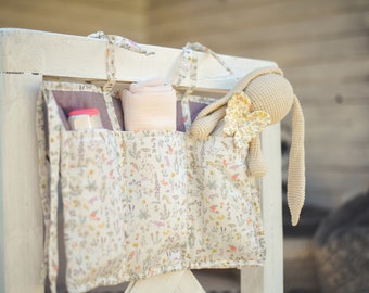 Theo multi - Cot organiser with pockets in Liberty and linen