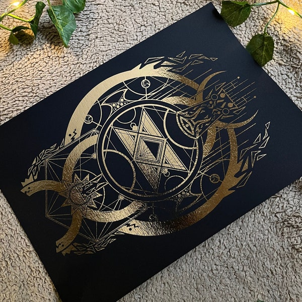 Gilded Hawks of Alchemy | A4 Gold Foil Print