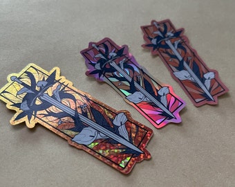 Sword of White and Grey | Stained Glass Holographic Sticker: 7cm x 3.3cm