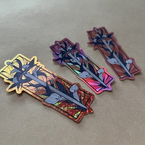 Sword of White and Grey | Stained Glass Holographic Sticker: 7cm x 3.3cm