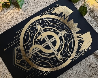 Gilded Flamel of Alchemy | A4 Gold Foil Print