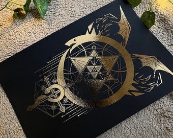 Gilded Snakes of Alchemy | A4 Gold Foil Print