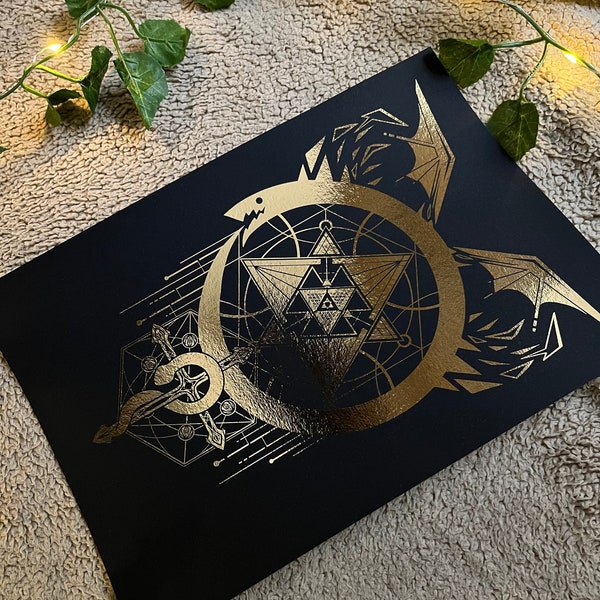 Gilded Snakes of Alchemy | A4 Gold Foil Print