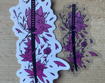 Black Sword & Pink Roses Vinyl Sticker