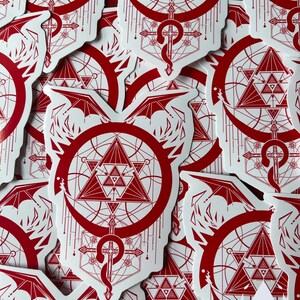 Piles of the Red sticker are arranged in a pattern, showing the product in quantity. Icewreath's shop logo is placed in the corner.