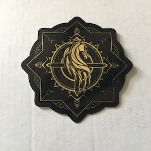 Mandala dei Signori dei Cavalli / Adesivo dorato a specchio / 6 cm x 6 cm