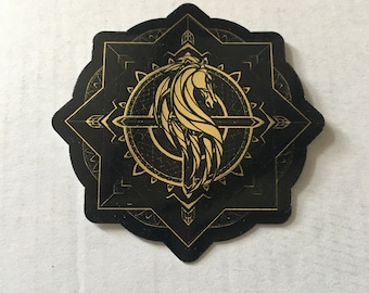 Mandala of the Horse Lords | Mirror Gold Sticker | 6cm x 6cm