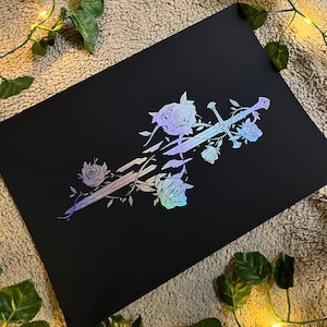 Roses of the Broken Sword | A4 Silver Foil Print | Alternative Version