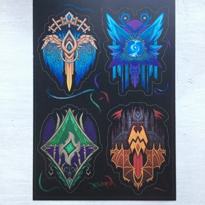 World of Warcraft Shadowlands Covenant Sticker Sheet: Kyrian / Night Fae / Necrolord / Venthyr