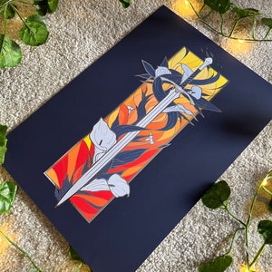 Sword of White and Grey | A4 Silver Foil Print