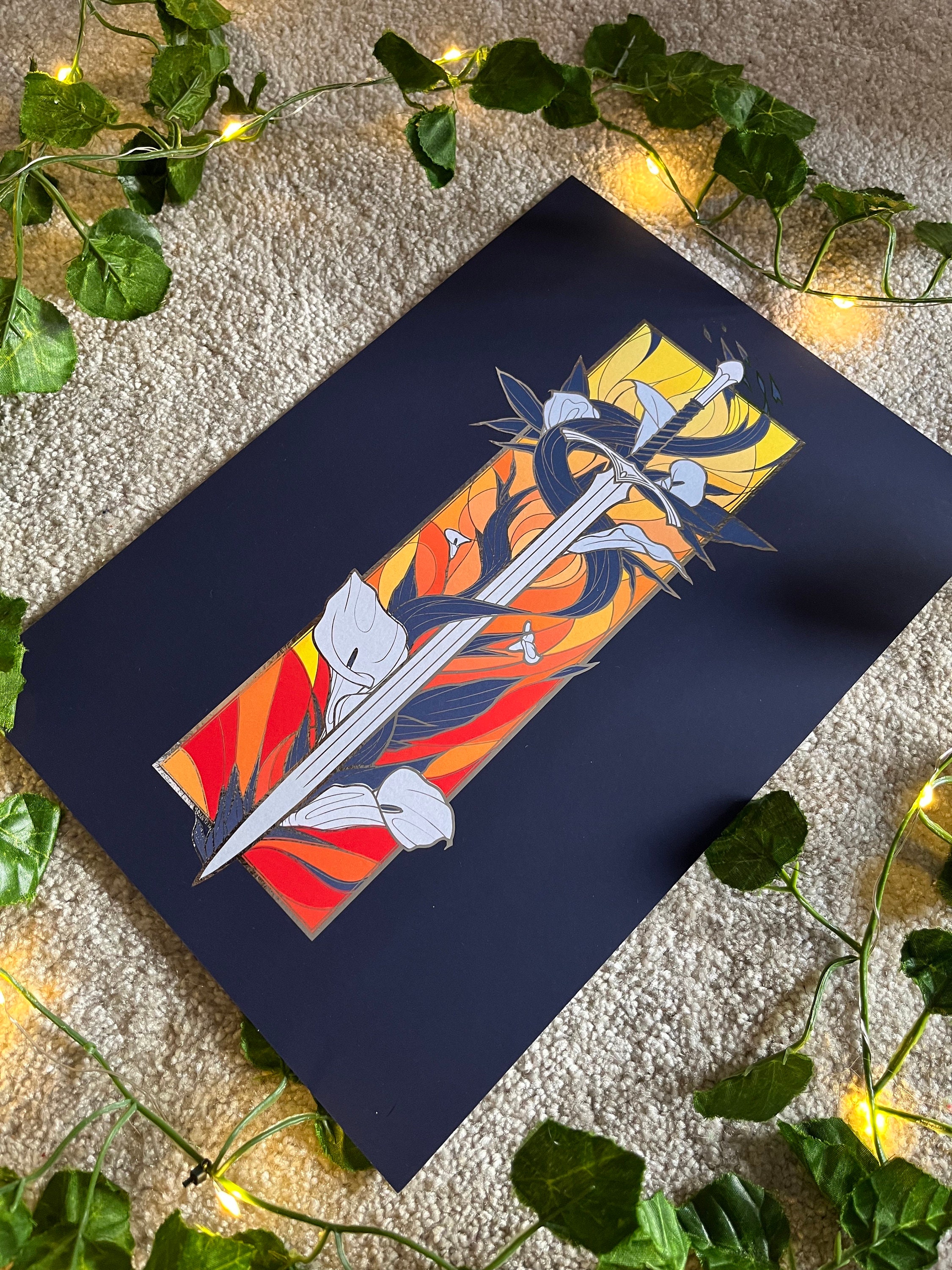 Sword of White and Grey | A4 Silver Foil Print