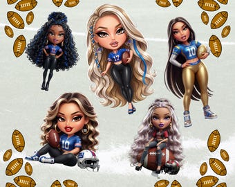 Pacchetto di clipart di ragazze ispirate alla NFL / 80 PNG di dive del football / Personaggi glamour dello sport / Download digitale del giorno della partita / Uso commerciale