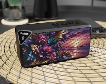 抽象的な花柄の夕日をモチーフにしたBluetoothスピーカー｜ポータブルスピーカー