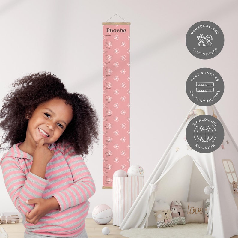 Personalised Scandi Children's Height Chart Boho Kids Growth Chart Nursery Decor Playroom Ruler Boho Kids Wall Art, Girls Bedroom Decor image 8