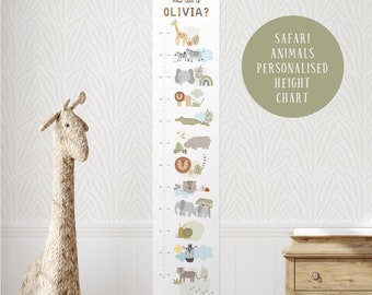 Personalised Safari Height Chart, Safari Nursery Decor, Safari Growth Chart, Children's Height Chart, Animal Nursery Decor, Playroom, Ruler