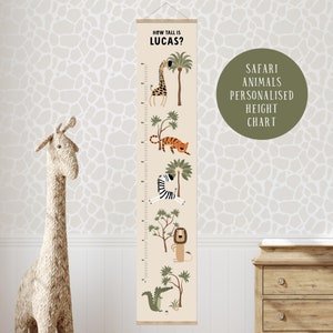 Personalisierte Dschungel Safari Tiere Wachstumstabelle Safari Tiere Geschenk Kinder Messlatte Kinderzimmer Dekor Spielzimmer Lineal, Safari Boho Decor