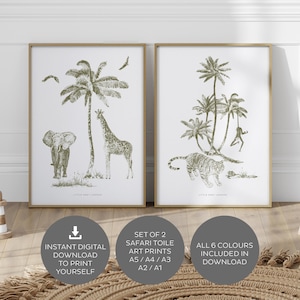 Safari Toile de Jouy Instant Download Printable Digital Toile Downloads Safari Animals Nursery Decor Wall Art Baby Shower Christening Gift