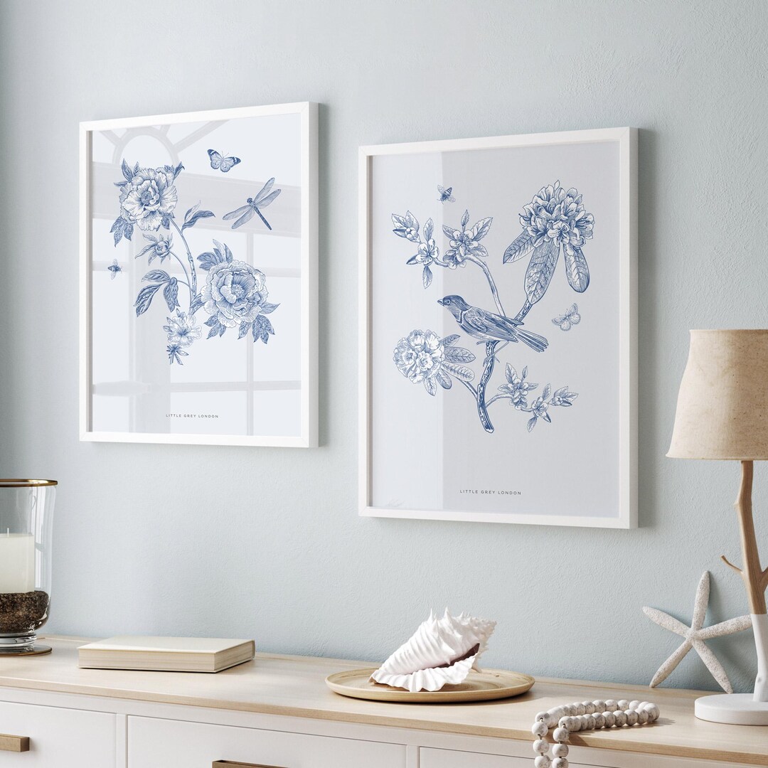 Blue Toile De Jouy Prints - Chinoiserie Nursery Wall Art (set of 2 ...