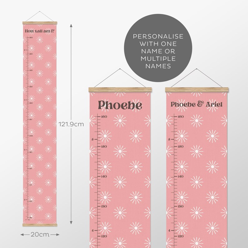 Personalised Scandi Children's Height Chart Boho Kids Growth Chart Nursery Decor Playroom Ruler Boho Kids Wall Art, Girls Bedroom Decor image 4