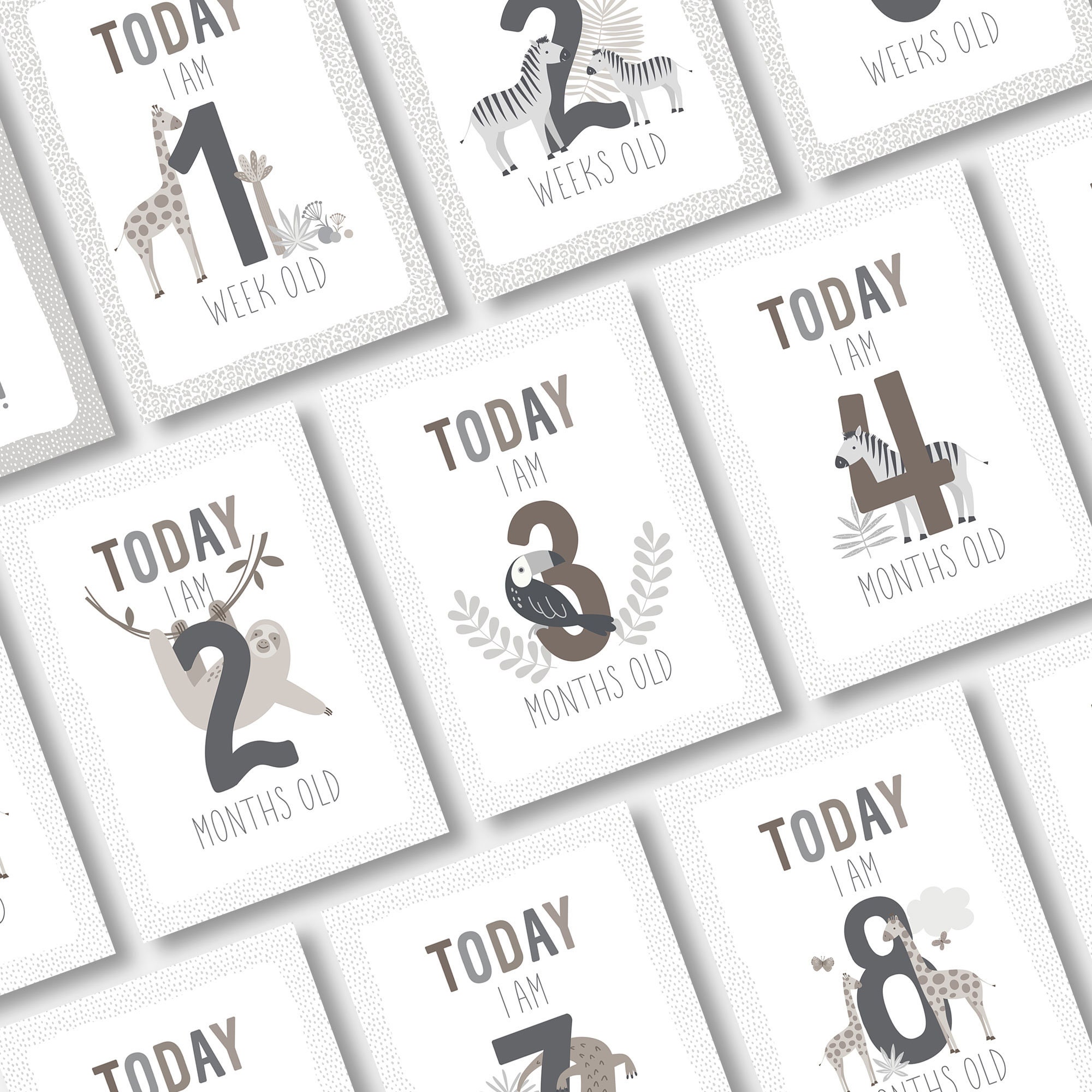 Printable Baby Milestone Cards Safari Animals Milestone Cards Printable ...
