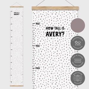 Personalised Children&#39;s Height Chart, Kids Growth Chart, Polka Dot Nursery Decor, Scandi Decor, Playroom Ruler, Boho Kids Room,New Baby Gift