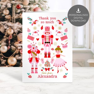Cartão de agradecimento de Natal personalizado para impressão, cartão de Natal do quebra-nozes, cartão de agradecimento para download, cartão para impressão em casa, download digital