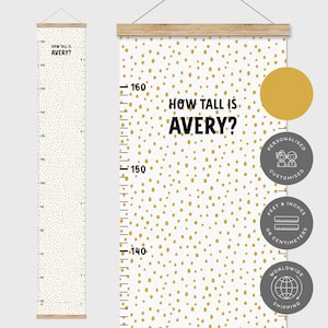 Personalised Kids Height Chart, Growth Chart, Ochre Nursery Decor, Scandi Kids Decor, Playroom Ruler, Boho Kids Room,Mustard Nursery Decor,