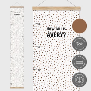 Personalised Boho Kids Height Chart, Canvas Growth Chart, Dotty Nursery Decor, Scandi Nursery, Kids Decor, Playroom, Spotty Kids Wall Art