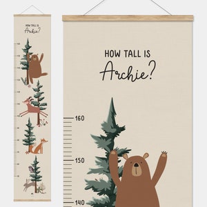 Personalised, Woodland Forest Animals, Kids Height Chart, Scandi Animals Nursery Decor Growth Chart, Woodland Nursery Decor, Animal Wall Art