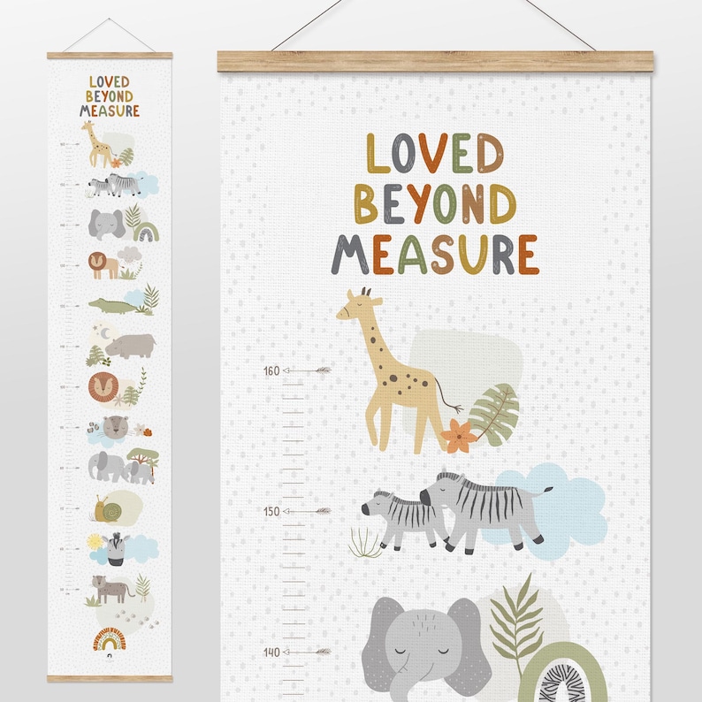 Loved Beyond Measure Safari Height Chart, Safari Nursery Decor, Canvas Growth Chart, Children's