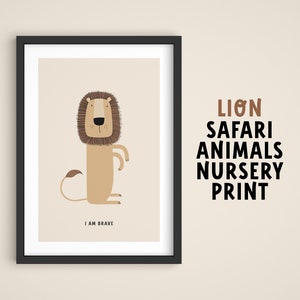 León Safari imprimir niños pared arte Safari selva animales vivero impresión para bebé impresión bebé ducha regalo vivero decoración tamaños de impresión A5, A4, A3