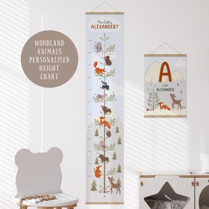 Personalised Woodland Forest Animals Canvas Height Chart Scandi Animals Nursery Decor Growth Chart Woodland Nursery Decor Animal Wall Art