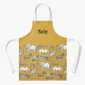 Personalised Kids Apron Baking Apron for Kids Cooking Apron Gifts for Kids Safari Animals Print Apron Star Baker Mini Chef Apron, Kids Gift