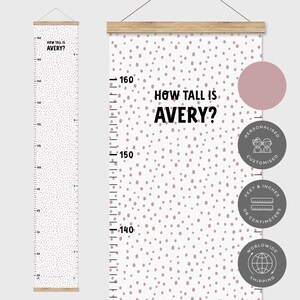 Gepersonaliseerde hoogtegrafiek kinderen, groeimeter, blush roze decor kinderkamer, polkadot kinderkamer, gepersonaliseerd babycadeau, roze kinderkamer, speelkamer