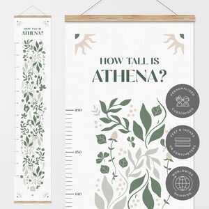 Gepersonaliseerde botanische kinderen hoogte grafiek bloem groei grafiek kwekerij decor kinderen slaapkamer decor bloem speelkamer kunst aan de muur, botanische kamer decor