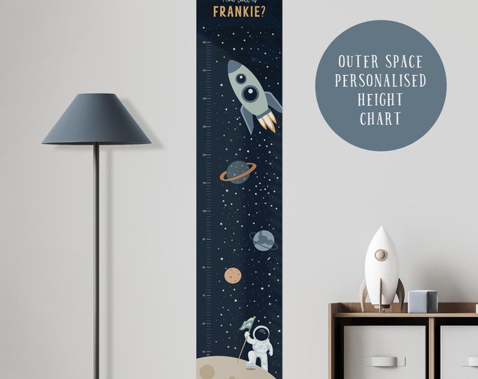 Personalised Outer Space Themed Children's Canvas Height Chart, Outer Space Decor, Rocket Ship, Personalised Baby/Kids Gift, Solar System