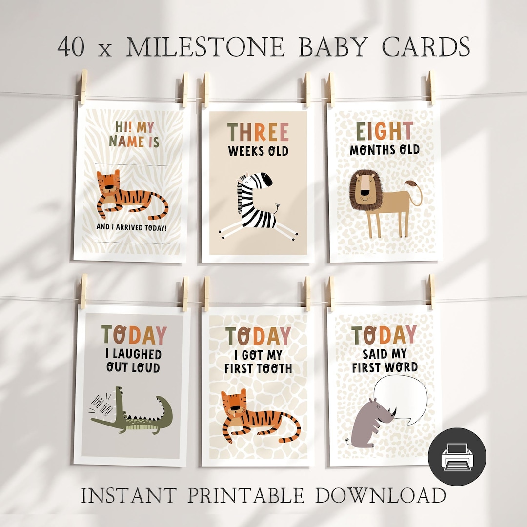 Digital Printable Baby Milestone Cards, Safari Animals Milestone Cards ...