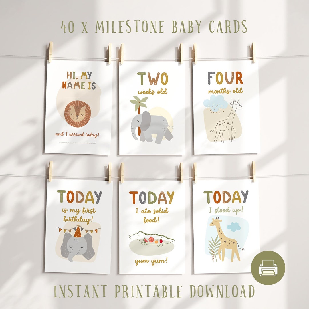 Newborn Baby Milestone Cards Digital Safari Animals Milestone Cards ...