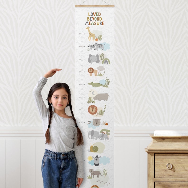 Loved Beyond Measure Safari Height Chart, Safari Nursery Decor, Canvas Growth Chart, Children's