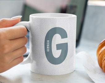 Personalised Name Mug Polka Dot Initial Mug Custom Name Coffee or Tea Mug Gift For Him/Her Birthday Personalised Gift Letter Mug Monogram